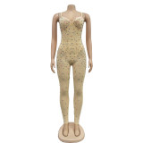 Sleeveless Mesh Hot Drill Sling Jumpsuit BY-6780