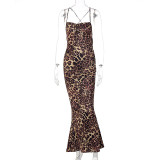 Leopard Print Backless Tie Up Maxi Dress BLG-D1A6785K
