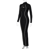 Solid Color Long Sleeve Maxi Dress BLG-D3713317A