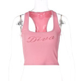 U Neck Letter Hot Drill Vest BLG-T2B11121K