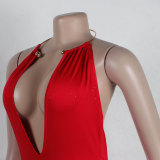 Sexy Deep V Neck Backless Split Maxi Dress NY-10678