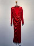 Slim V Neck Hollow Out Maxi Dress NY-3101