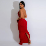 Sexy Deep V Neck Backless Split Maxi Dress NY-10678