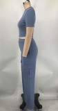 Solid Color Short Sleeve Pants Loose 2 Piece Set XMY-9469