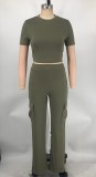 Solid Color Short Sleeve Pants Loose 2 Piece Set XMY-9469