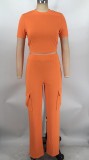Solid Color Short Sleeve Pants Loose 2 Piece Set XMY-9469