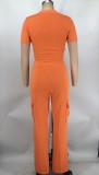 Solid Color Short Sleeve Pants Loose 2 Piece Set XMY-9469