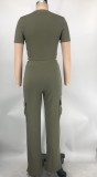 Solid Color Short Sleeve Pants Loose 2 Piece Set XMY-9469