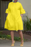 Solid Color Flare Sleeve Midi Dress OD-8584