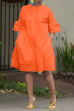 Solid Color Flare Sleeve Midi Dress OD-8584