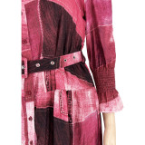 Plus Size Print Long Sleeve Lapel Maxi Dress GDAM-218285
