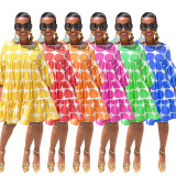 Big Dot Loose Round Neck Pleated Dress SSNF-211240