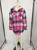 Plus Size Loose Plaid Mauney Long Sleeve Shirt Coat YIM-370