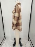 Plus Size Loose Plaid Mauney Long Sleeve Shirt Coat YIM-370