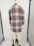 Plus Size Loose Plaid Mauney Long Sleeve Shirt Coat YIM-370