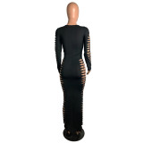 Plus Size Sexy Solid Hollow Out Long Dress GDNY-2013