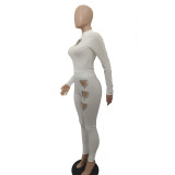 Heart Hot Drill Solid Color Set Two Piece Pants Set BN-9439