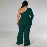 Plus Size Hot Drill Mesh Patchwork Single Shoulder Jumpsuit GDAM-218275