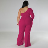 Plus Size Hot Drill Mesh Patchwork Single Shoulder Jumpsuit GDAM-218275