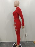 Heart Hot Drill Solid Color Set Two Piece Pants Set BN-9439