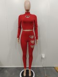 Heart Hot Drill Solid Color Set Two Piece Pants Set BN-9439