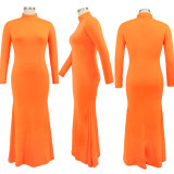 Plus Size Solid Color Long Sleeve Maxi Dress HNIF-OPP056