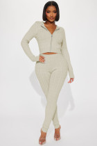 Fashion Zipper Hooded Sweater Two Piece Pants Set YD-010