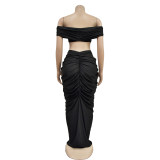 Sexy Wrap Chest Top And Pleated Skirt 2 Piece Set BY-6822