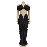 Sexy Wrap Chest Top And Pleated Skirt 2 Piece Set BY-6822
