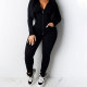 Casual Solid Zipper Hooded Pants Two Piece Set HNIF-9547