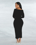 Square Neck Solid Long Sleeve Skirt Two Piece Set ME-8280