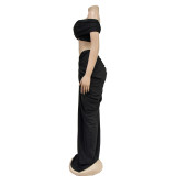 Sexy Wrap Chest Top And Pleated Skirt 2 Piece Set BY-6822
