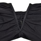 Sexy Wrap Chest Top And Pleated Skirt 2 Piece Set BY-6822
