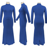 Plus Size Solid Color Long Sleeve Maxi Dress HNIF-OPP056