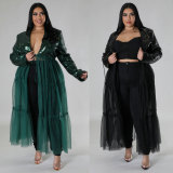 Sequin Mesh Patchwork See Through Tops NY-3138