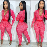 Fashion Print Long Sleeve Zipper Two Piece Pant Set NY-10702