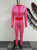 Fashion Print Long Sleeve Zipper Two Piece Pant Set NY-10702