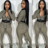 Fashion Print Long Sleeve Zipper Two Piece Pant Set NY-10702