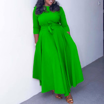 Plus Size Fashion Tie Up Big Swing Solid Maxi Dress GMLF-D3171