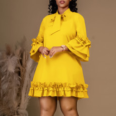 Loose Casual Ruffle Sleeve Tie Solid Midi Dress GMLF-D3248