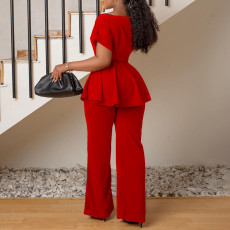 Solid Tie Up Tops And Wide Leg Pants 2 Piece Set GMLF-D3206