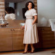 Solid Color Bubble Sleeve Big Swing Midi Dress(With Belt)  GMLF-L35-B1