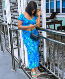 Casual Print Tops And Split Skirt Two Piece Set GAKF-40207