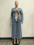 Fashion Denim Loose Irregular Tops Two Piece Pant Set YMEF-51058