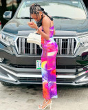 Sexy Print Sling Drawstring Maxi Dress GAKF-40208