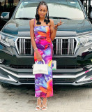 Sexy Print Sling Drawstring Maxi Dress GAKF-40208