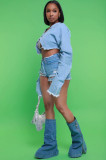 Fashion Denim Loose Irregular Tops Two Piece Pant Set YMEF-51058