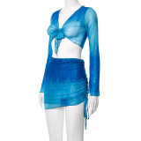 Printed Flared Sleeve Beach Skirt Two Piece Set GDSF-R21ST129