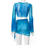 Printed Flared Sleeve Beach Skirt Two Piece Set GDSF-R21ST129