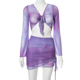 Printed Flared Sleeve Beach Skirt Two Piece Set GDSF-R21ST129